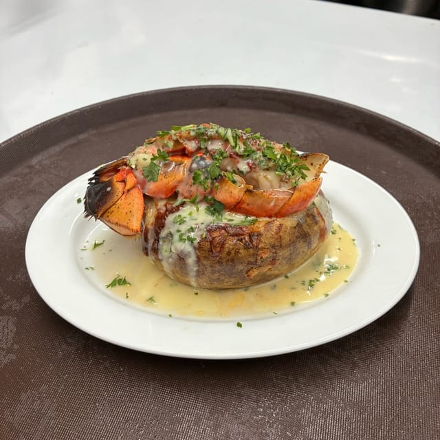 Seafood loaded potato.